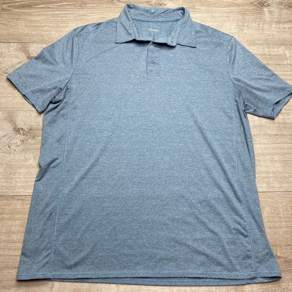 Quince Polo Shirt Mens Large Blue Heathered Short Sleeve Performance Activewear